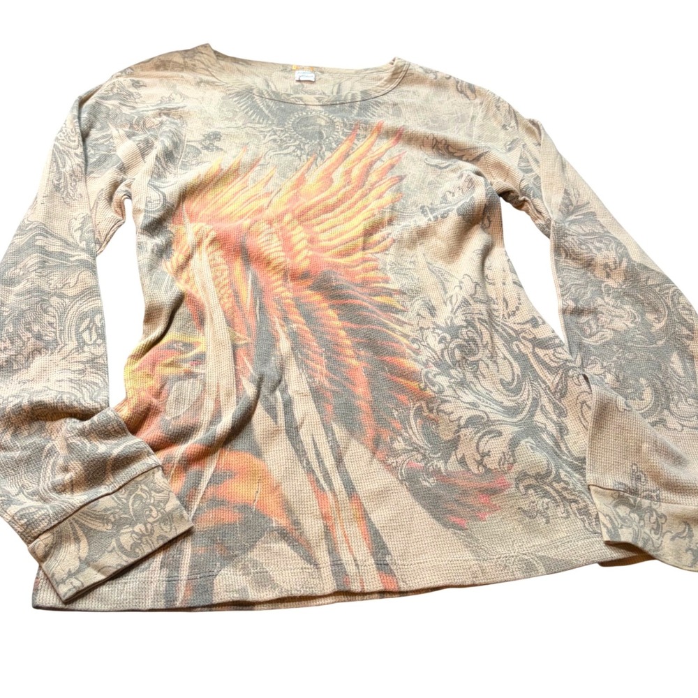 Y2K Scene‎ Fruit of the Loom Pink Zebra Thermal Waffle Knit Long Sleeve Top Xs